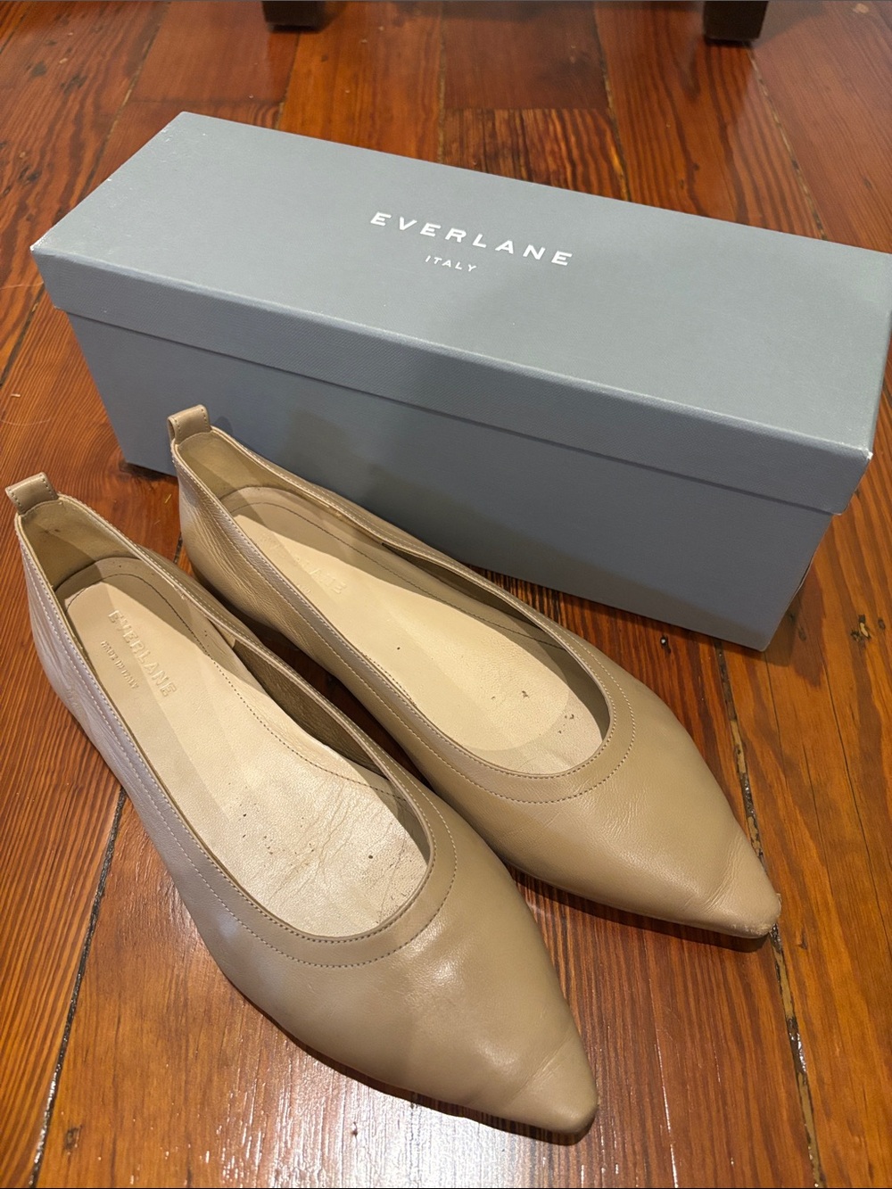 Everlane Beige Pointed-Toe Leather Flats